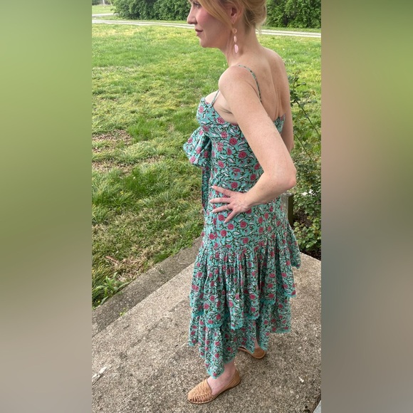 NWT 378 EDDY Helen Tiered Teal and Pink Floral Maxi Dress 100% Cotton Boho Luxe - Picture 6 of 10